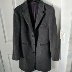 Mens GRAY slim fit cashmere & wool mix top coat 38